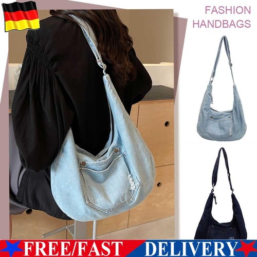 Men Large Capacity Casual Tote Bag Denim Shoulder Bag for Women Satchel