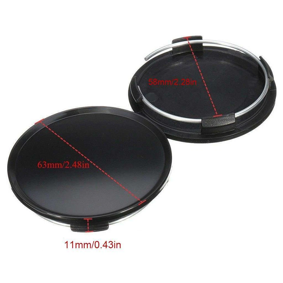 Cubiertas centrales universales para bujes de rueda de coche de 63 mm 2,5" sin emblema de insignia negras 4 piezas Foto 2 de 4