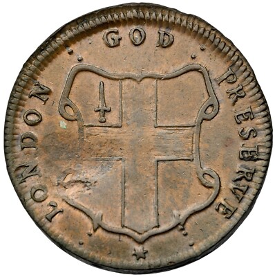 1694) NGC AU 55 London Thick Planchet Elephant Halfpenny Colonial