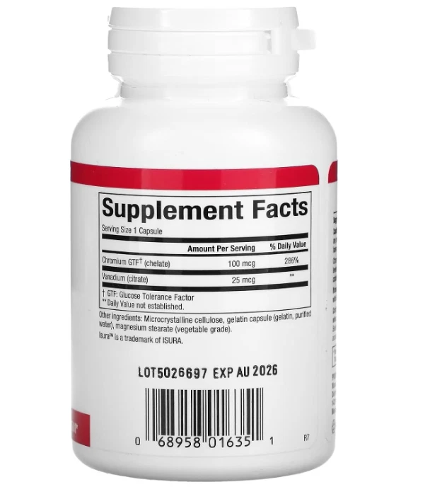 Factores naturales, cromo y vanadio 125 mcg, apoya el metabolismo saludable, 90 ca Foto 2 de 3