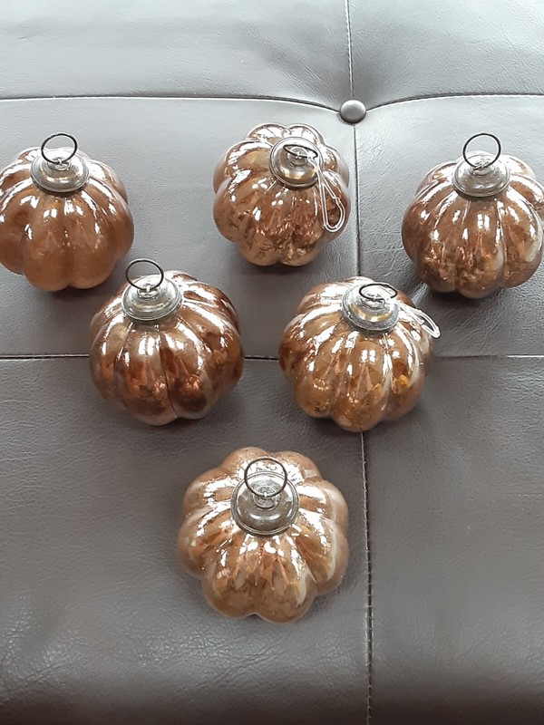 6 Heavy Glass Christmas Ornament Lot Brown Root Beer Color Nice! Fast Shipping!
