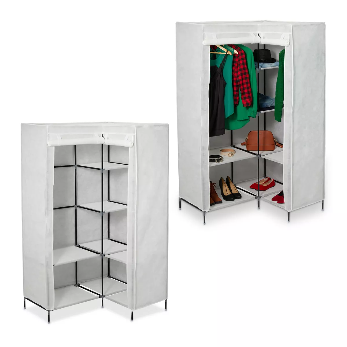 Set of 2 Corner Canvas Wardrobe Fabric Closet Shoes Clothes