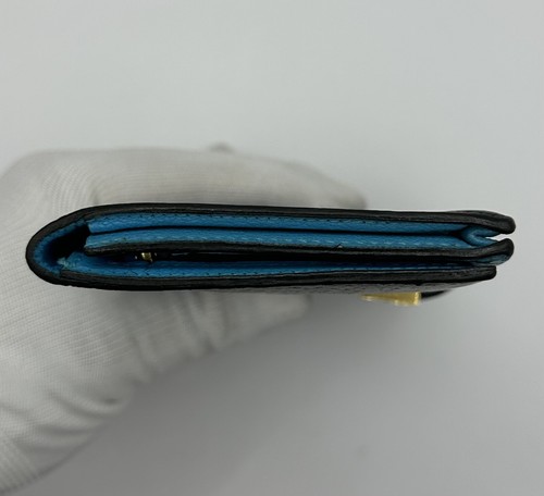 HERMÈS Bearn Souffle Epsom Leather Black/light blue Bifold Long Wallet GoldMetal - Picture 5 of 22