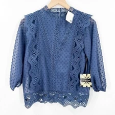 Cliche NWT Navy Lace Boutique Blouse Size XS Cotton Blend