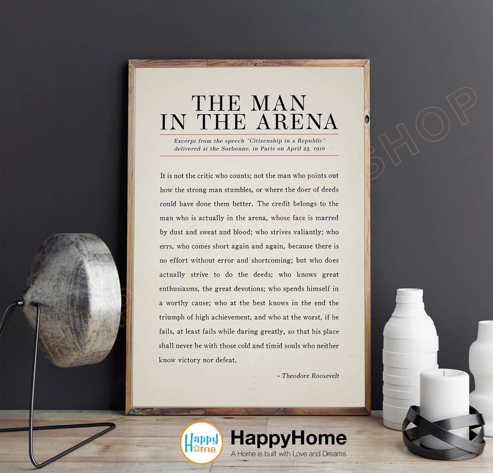 Arte de pared El hombre en la arena Theodore Roosevelt citas signo motivacional -P768 Foto 4 de 4