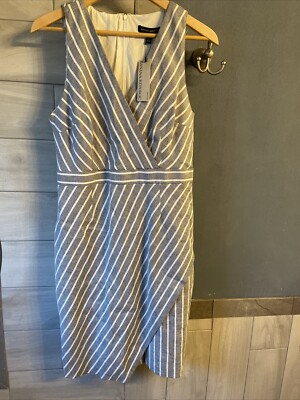 BANANA REPUBLIC Pinstriped Dress Blue & White Petites Size 12 New With Tags  | eBay