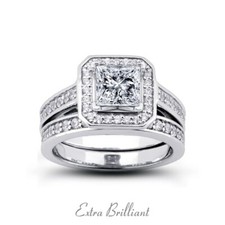 1.51ctw I/SI1/VG Princess Cert Diamonds 14kw Gold Halo Vintage Bridal Rings 8.1g