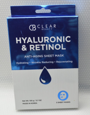 Clear Beauty Face Masks 105g/ 3.7oz 5 sheets-Hyaluronic & Retinol