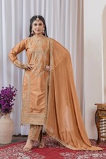 Elegant Designer Mustard Yellow Color Chinnon Silk Palazzo Suit With Dupatta