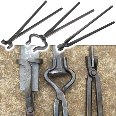 Knife Making Tongs Set Tools Blacksmith Bladesmith Tongs Vise Anvil Forge 3 PCS