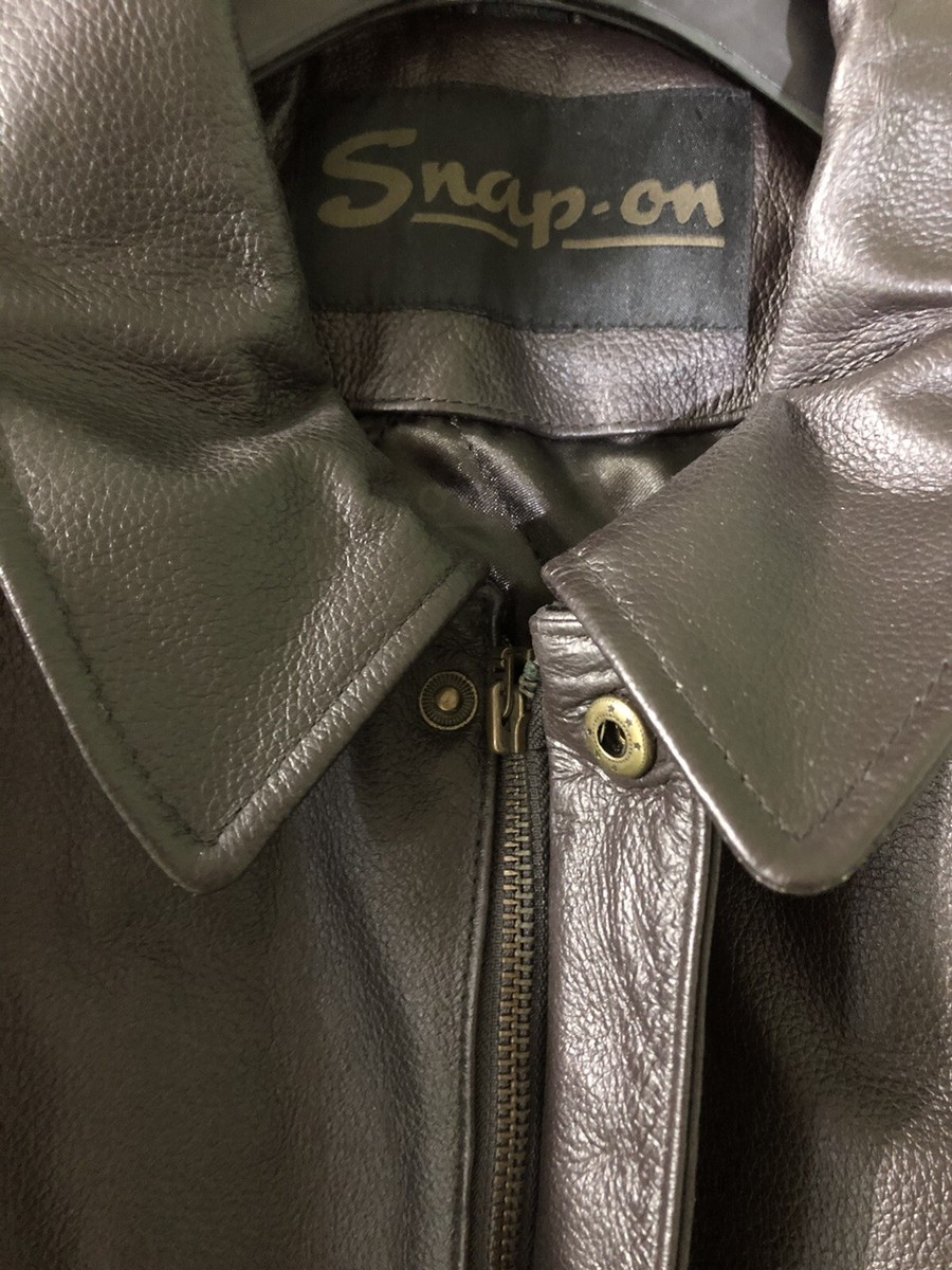 Snap On Tools Brown Leather Bomber Style Jacket with Quilted