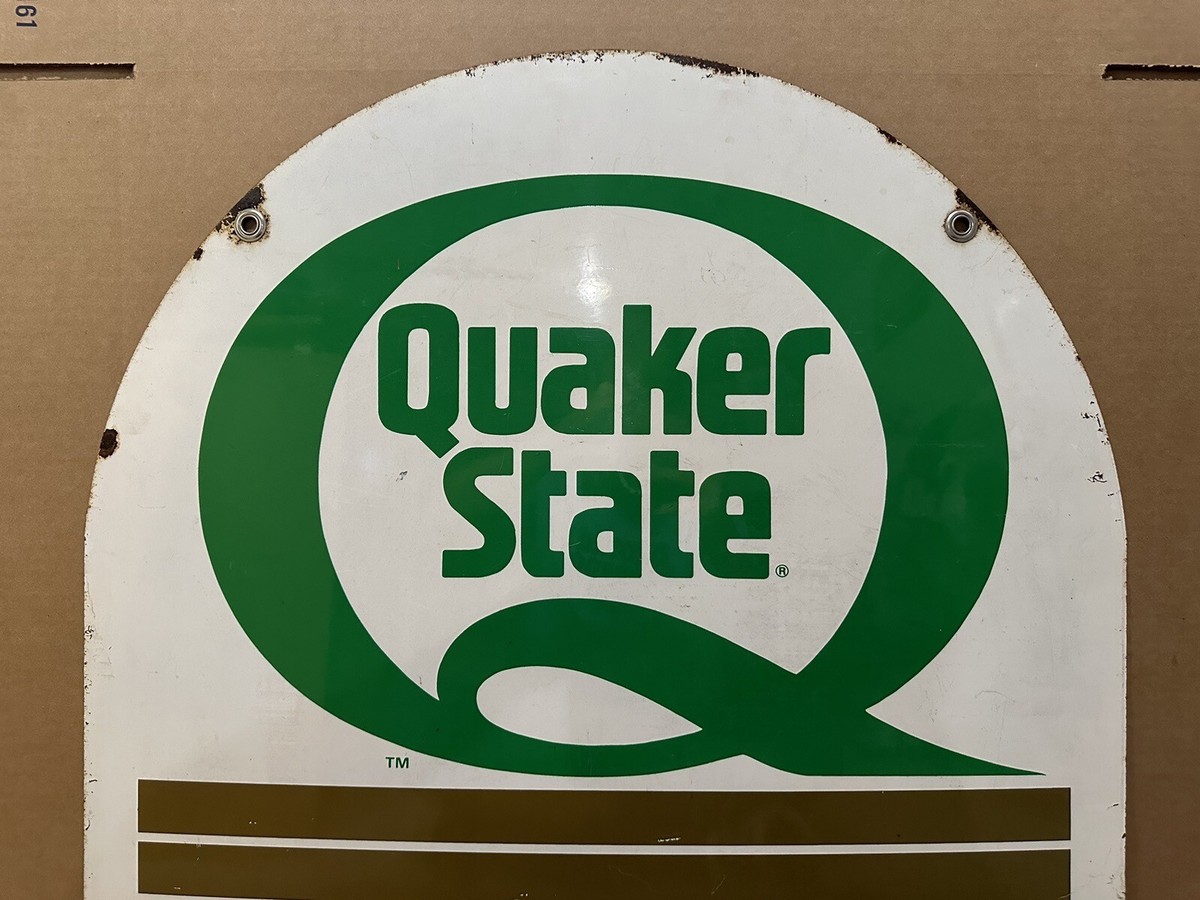 USA QuakerState オイル　看板　ガレージ　ホットロッド　車 Vintage Quaker State Motor Oil Sign Double Sided Metal Tombstone
