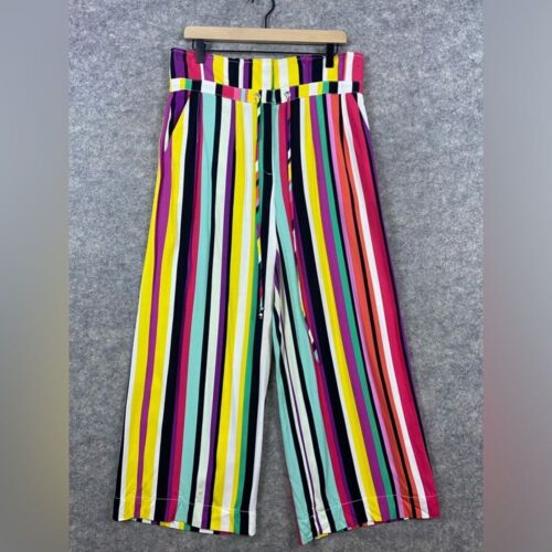 New York & Company NEW Palazzo Pants Sz 10 Multicolor Stripe Paperbag Waist Crop