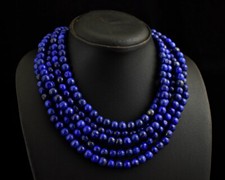 1239 Cts Natural 5 Strand Blue Lapis Lazuli Round Shape Beads Necklace JK 13E288