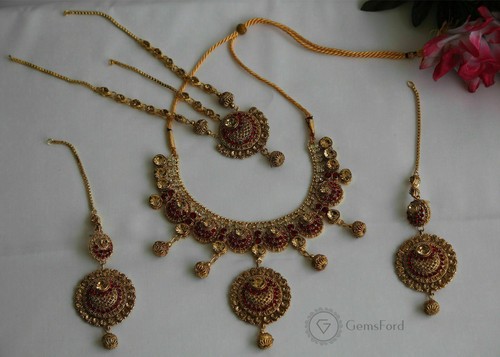 New Gold Indian Pakistani Kundan Bridal Necklace Earrings Jhummar Mala Tikka Set - Picture 36 of 36
