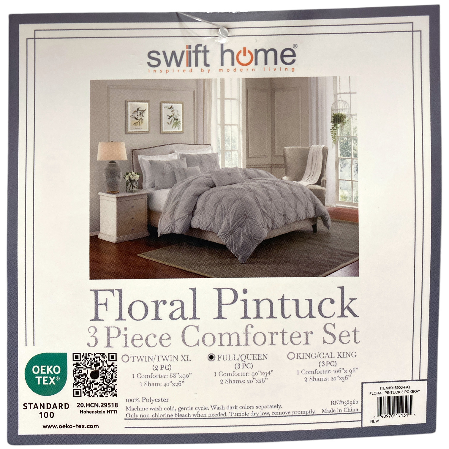 Набор стеганых одеял Swift Home Ultra Plush с цветочным рисунком 3шт Полноразмерныйдвуспальный серый 9490₽