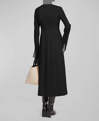 jil sander black dress $1880 Jil Sander Women's Black Satin V-Neck Long Sleeve A-Line Dress Size  40