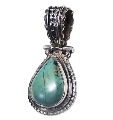 Turquoise Pendant Sterling Silver Swivel Handmade Native American 925 11.6g 43mm