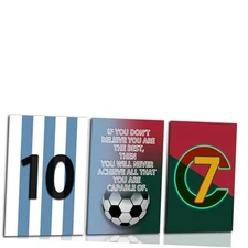 3 Pcs Blue 12*18(Stretched Canvas on A Wooden Frame) Soccer Poster Framed