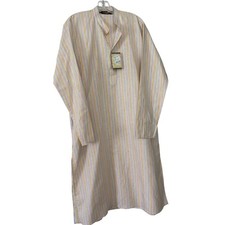 Hazoor Mens Multicolor Pastel Striped Long Tunic Kurta Mandarin Collar 100cm NEW