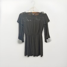 Witchcore Black Lace Romantic Goth Midi Dress Flouncy Sleeves Express Sz M
