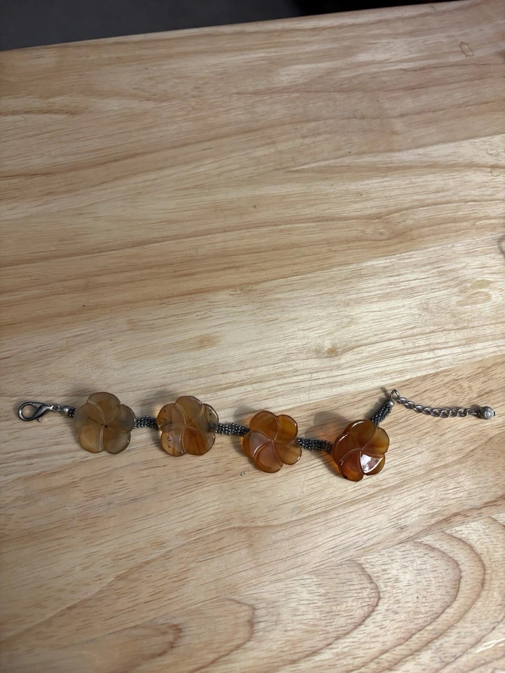 Handmade Tessa’s Treasures LLC Bracelet,adjustable 6-7.5”, Brown Agate Flowers - Image 2 of 4