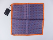 KITON Napoli blue purple  orange silk pocket square authentic NWT