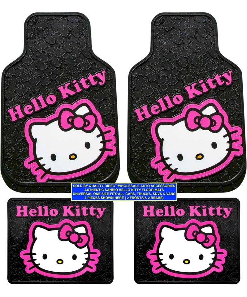 JUEGO DE 5 PIEZAS HELLO KITTY Alfombrillas de goma delanteras traseras para volante de coche camión Foto 2 de 4