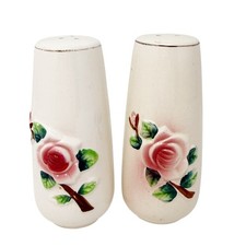 Vintage 1940s Japan Salt  Pepper Shakers Raised Roses Ceramic