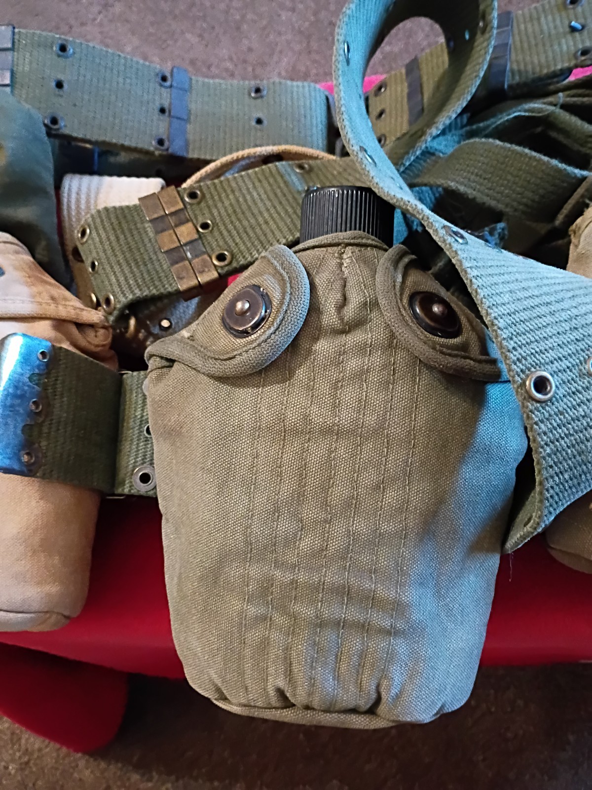 WWI WW2 US Field Gear Lot  Belts canteens And Miscellaneous Large Military Lot 