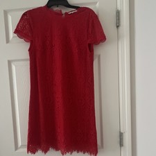 francesca's Red Lace  Shift Dress Round Neck Short Sleeve Short M