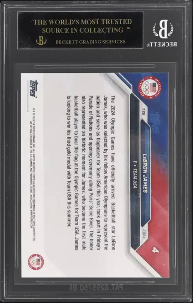 2024 Topps Now Olympic Games #4 Lebron James BGS 10 Pristine BLACK LABEL view 2