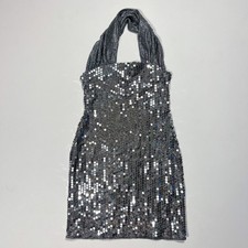 Flirtations Alfred Angelo Vintage Silver Sequin Halter Mini Dress Metallic