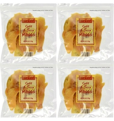 4 Packs Trader Joe's Dried Fruit Soft & Juicy Mango - 6 oz/ each - EXP 04/2027