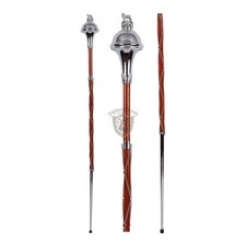 Ceremonial Drum Major Mace or Stave Trumpet Shape Lion Chrome Head 3 Part Mace