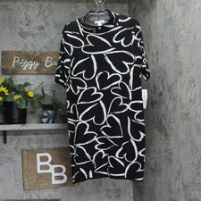 london Times Mockneck Short Sleeve Mini Sweater Dress Black / White Hearts M