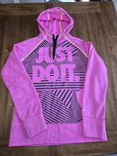 L Nike Women's Therma FIT Hoodie Pullover Shirt JUST DO IT Vibrant Pink
