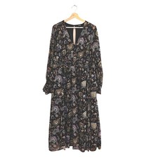 Torrid Black Floral Paisley Midi Dress Long Sheer Sleeves Wedding Boho Party 0