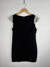 Beloved Black Shift Dress Size M Pearl & Crystal Embellished Cap Sleeves