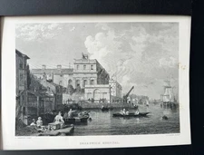 1800s George Chambers Engraving "View of Greenwich Hospital"