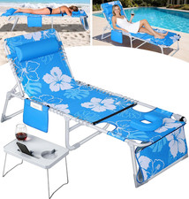 Sun Tanning Chair with Face Hole,Beach Lounge Chair with Folding Side Table,6-Po