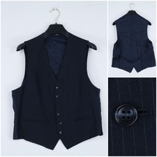 Mens Waistcoat Medium Size US 38 Vintage Blue Striped Formal Wool Dress Vest