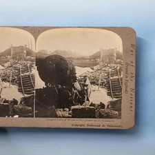 WW1 Military Stereoview C1917 Marne France Wrecked Train Real Photo Rare Series