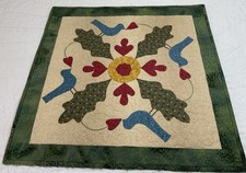 Appliqu Quilt Wall Hanging, Hand Made, Birds, Leaves, Calico Prints, Multi