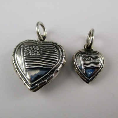 Sterling Silver AMERICAN FLAG Charm for Bracelet PUFFY HEART Medium SMALL Cute!