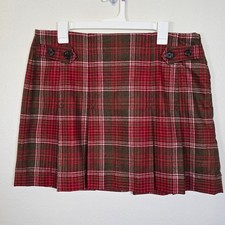 Vintage Gap Plaid Pleated Mini Skirt Women's 12 Red Olive Plaid Academia Y2K