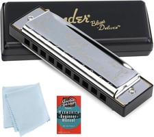Fender Blues Deluxe Harmonica - Key of C Bundle with Carrying Case, Austin Bazaa