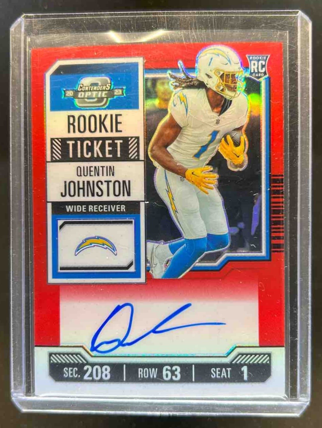 2023 Contenders Optic Quentin Johnston RC Red Rookie Ticket RPS Auto #44/125