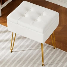 Vanity Stool with Storage, Ottoman Seat, Makeup Chair, Bathroom Bedroom, Whit...