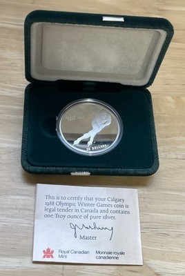 1985 Canada $20 Proof 1988 Calgary Olympic .925 Silver Coin- Speed Skating